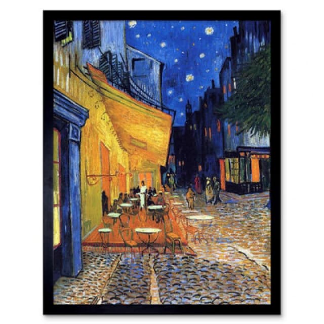 Artery8 Van Gogh Cafe Terrace Night Place Du Forum Arles 1888 Framed Art in Blue Size: W12" x H16" Blue Unisex W12" x H16"