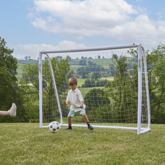 OutdoorToys Portable PVC Locking Football Goal with Nylon Net - 8ft x 6ft in White White Unisex