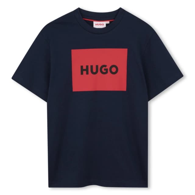 Hugo Unisex Kids Big Logo Cotton Short Sleeve T-Shirt Navy Blue unisex 6Y