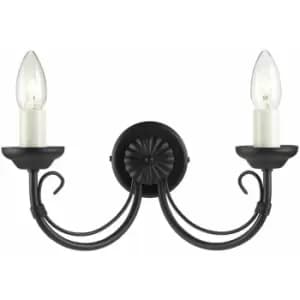 Loops - Twin Wall Light Gothic Style Wire Bound Arm Ivory Candle Tube Black LED E14 60W