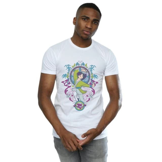 Disney Men Mulan Ornamental T-Shirt in White Size: Small White S Male 5059308854810