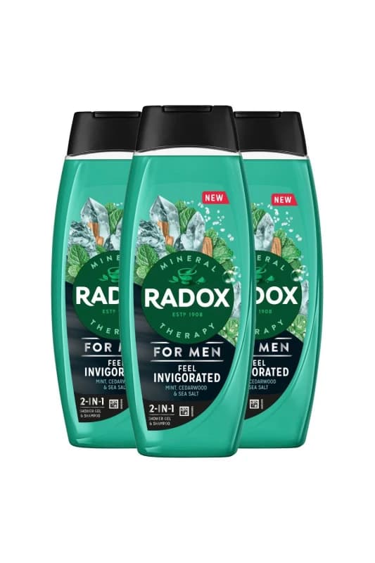 Radox Mens 3x Mineral Therapy Feel Invigorated 'Shower Gel' & Shampoo for Men, 450ml in Green Green Male