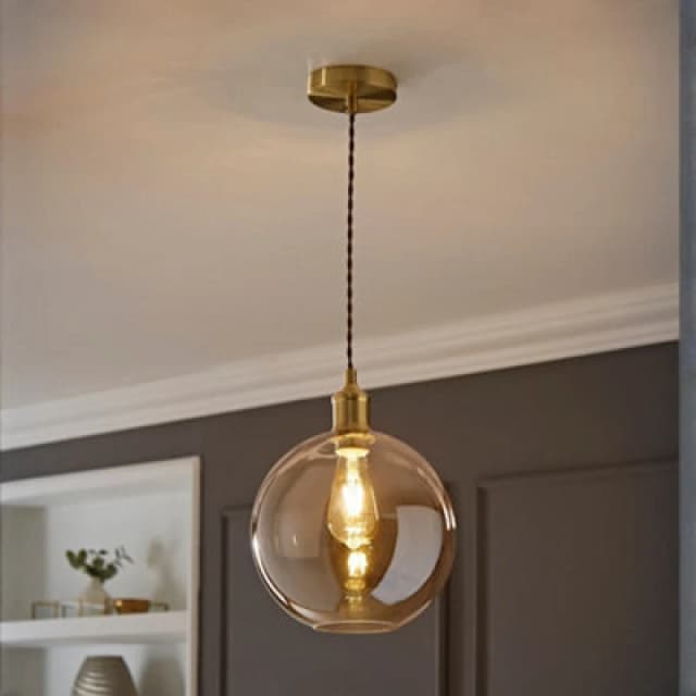ValueLights ValueLights Bellamy Amber Glass Globe Brushed Gold Single Ceiling Pendant Light Amber One Size Unisex 5059406062438