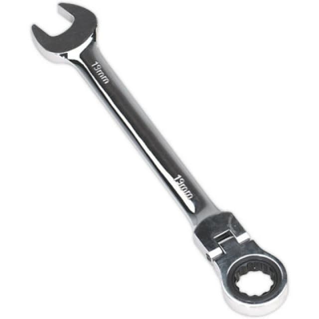 Loops 19mm Flexible Ratchet Combination Spanner - Flexible Ring Head - Chrome Vanadium Multi