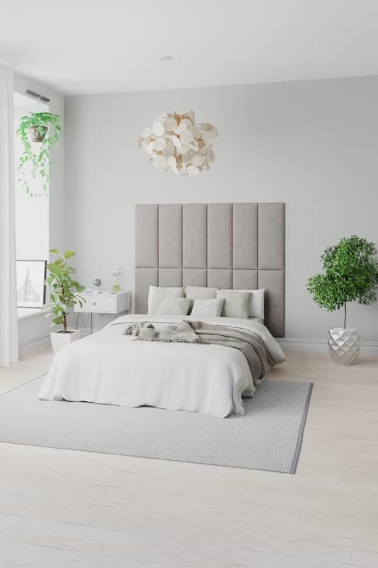 Aspire Aspire EasyMount Wall Mounted Upholstered Panels, Modular DIY Headboard in Pure Pastel Cotton Fabric (Pack of 8) in Grey Grey One Size Unisex 5