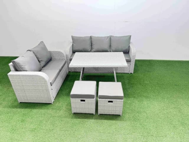 Fimous Rectangular Dining Table Sofa Set with 2 Small Stool Light Grey Light Grey Unisex