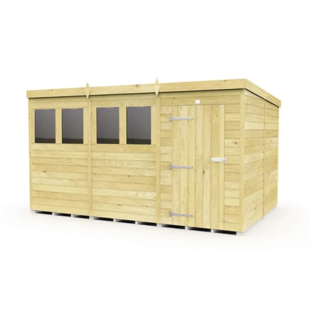 Buttercup Farm 12 x 8 Feet Pent Shed - Single Door W/ Windows - L231 x W358 x H201cm in Brown Brown Unisex