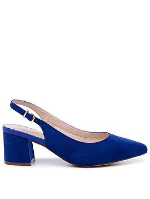Paradox London Womens Wide Fit 'Flynn' Mid Block Heel Sling Back Court Shoes in Blue Size: 3E Blue Female 3E