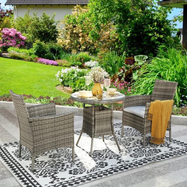 Home Garden Direct Judas 2-Seater Garden Bistro Set for Patio in Rattan in Grey Grey Unisex
