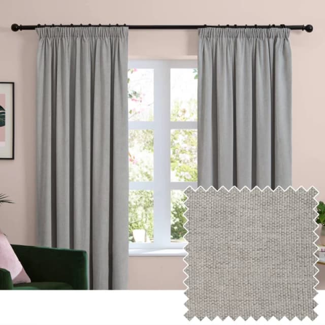 Furn Soft Chenille Blackout Pencil Pleat Curtain Pair in Silver Size: 117cm width x 137cm drop Silver Unisex 117cm width x 137cm drop
