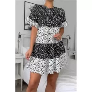 I Saw It First Monochrome Woven Dalmation Print Tiered Smock Dress - Multi