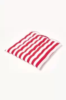 Red Stripe Seat Pad with Button Straps 100% Cotton