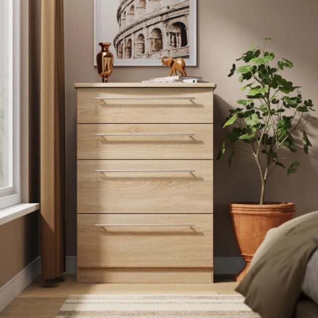 Welcome Furniture Ready Assembled Sherwood 4 Drawer Deep Chest In Bardolino Oak SHE050BO