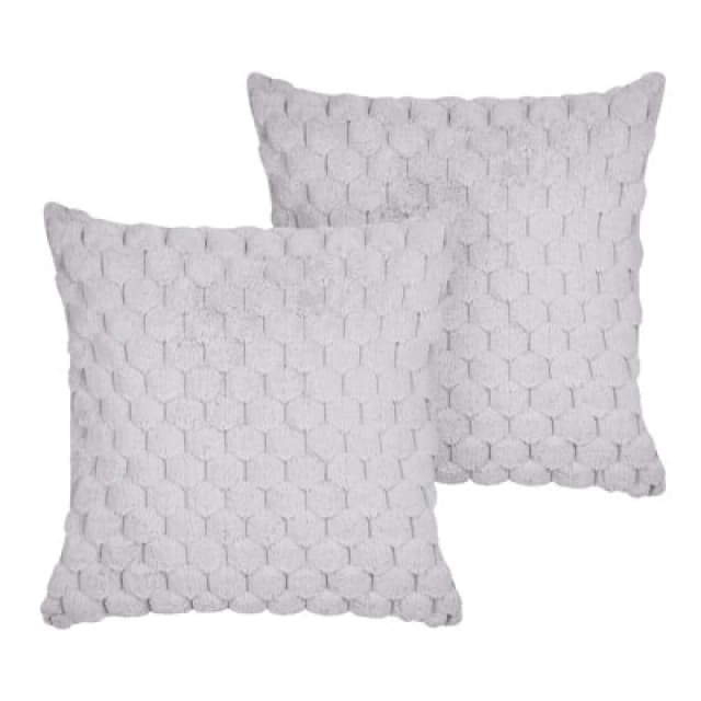 Beliani Set Of 2 Decorative Cushions Purslane Faux Fur 43 X 43cm Light Grey Geometric Pattern