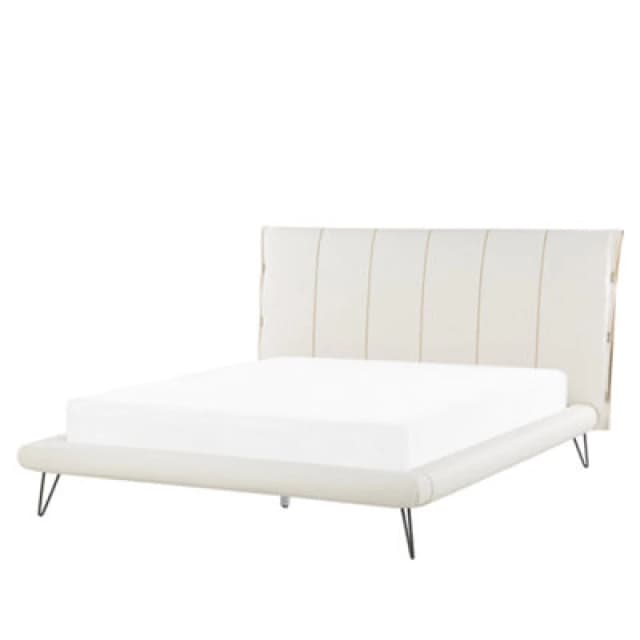Beliani Bed Faux Leather Betin 160 X 200 Cm (Eu King Size) Light Beige