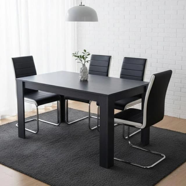 Kosy Koala Arrow Charcoal Dining Table Set With 4 Faux Leather Dining Chairs Kitchen Dining Furniture Set