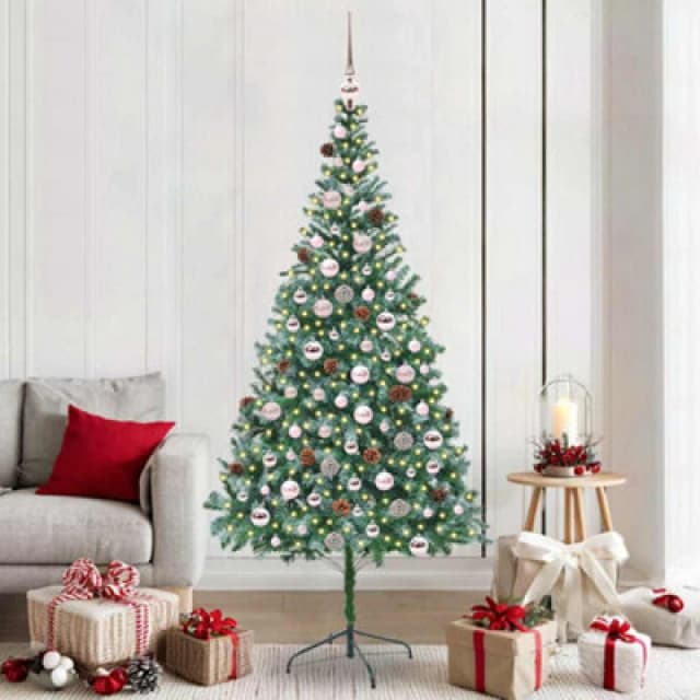 vidaXL Artificial Christmas Tree with Stand, Pink Balls Green 210cm PVC and Steel, Green 3396725