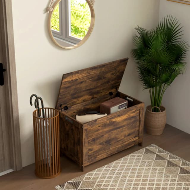 HOMCOM HOMCOM Storage Chest with 2 Safety Hinges, Storage Bench, Rustic Brown Brown One Size Unisex 5063603015401