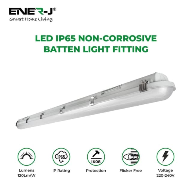 Ener-J Non Corrosive Waterproof Fitting, 1.2M 40W, 120 Lumens Per Watt, 4000K (Pack Of 6)