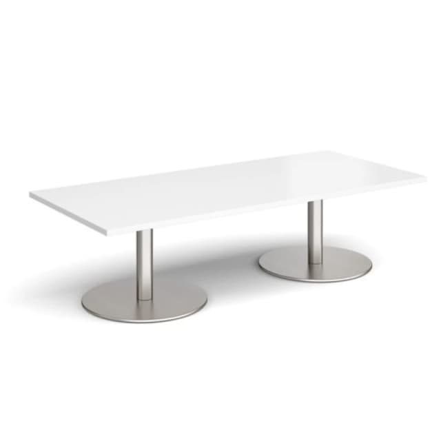 Monza Rectangular Cafe and Bistro Coffee Table with Flat Round Brushed Steel Base - Top 1800mm x 800mm - White