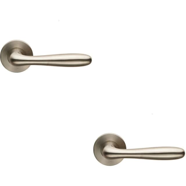 Loops 2x PAIR Smooth Rounded Bar Handle on Slim Round Rose Concealed Fix Satin Steel Metallics
