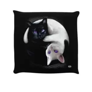 Spiral Yin Yang Cats Filled Cushion (One Size) (Black/White/Purple)