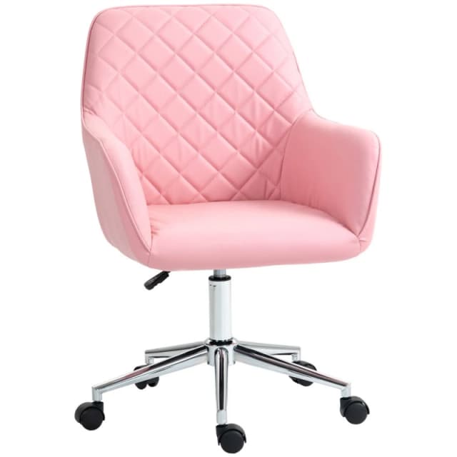 VINSETTO Vinsetto - Office Desk Chair, Leather-Feel Fabric Computer Swivel Chair with Rolling Wheels and Adjustable Height for Home Pink 5056725538620