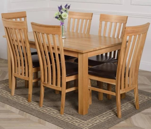 Thats Furniture Oslo 150 x 90cm Medium Oak Dining Table & 6 Harvard Chairs in Brown Brown Unisex 150 x 90 cm