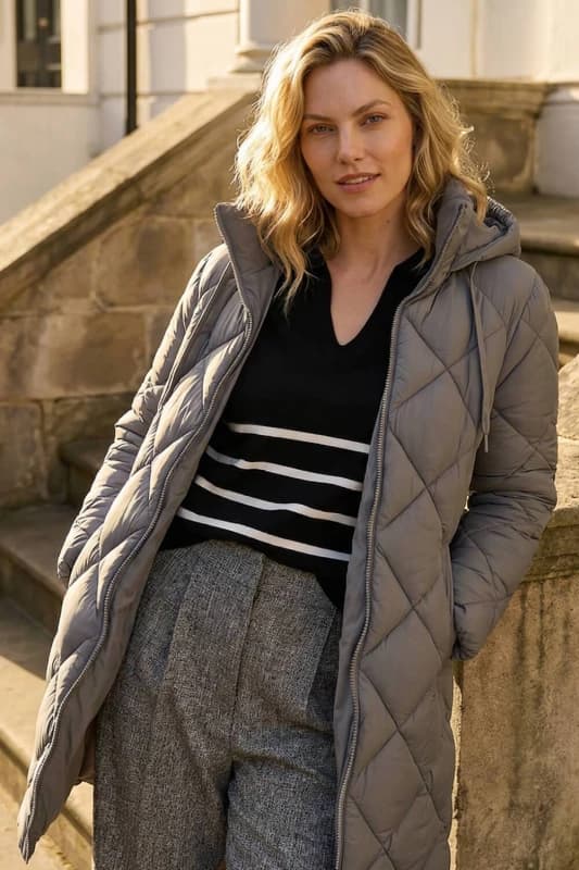 Roman Womens Diamond Quilt Padded Coat in Grey Size: 18 Grey Female 18