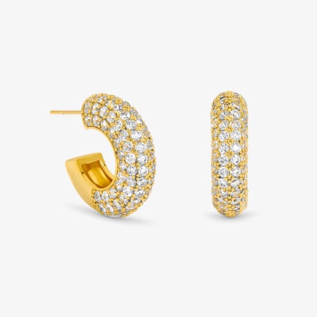 Jon Richard Gold Plated Chubby Pave Hoop Earrings Gold female One Size