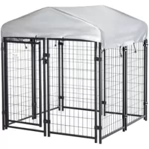 Pawhut - Outdoor Dog Kennel, Metal Dog Run with Canopy, 120 x 120 x 138cm - Black