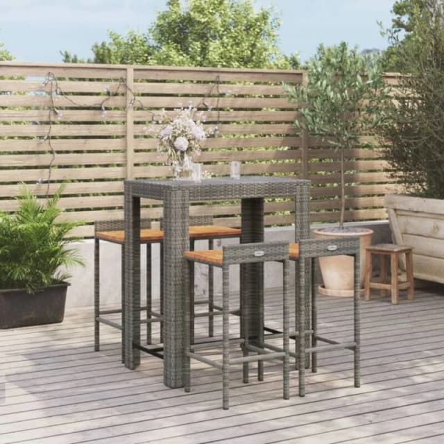 VIDAXL 5 Piece Garden Bar Set Grey Poly Rattan&Solid Wood Acacia Vidaxl 8720845880903