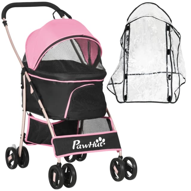 PawHut Multifunctional Pet Stroller, 3-in-1 Dog and Cat Pushchair with Rain Cover, Foldable Carrier, Universal Wheels, Pink Aosom UK