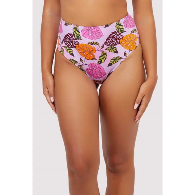 Peek and Beau Mix & Match Palm Print High Waisted Bikini Bottom Pink female 8