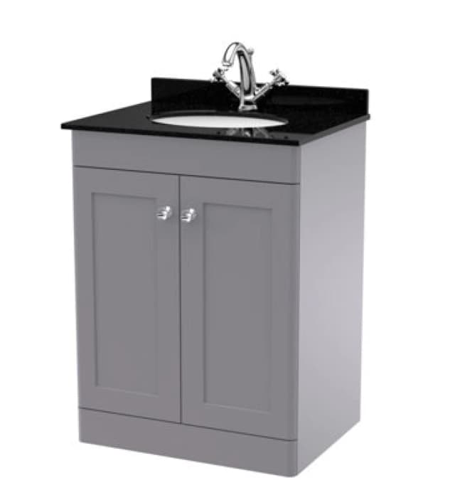 Nuie Classique Floor Standing 2 Door Vanity Unit & 1 Tap Hole Black Marble Top With Oval Basin