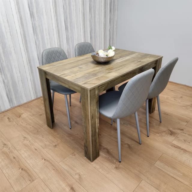 KOSY KOALA KOSY KOALA Dining Set of 4 Dining Table and 4 Grey Gem Patterned Stitiched Chairs in Brown Brown One Size Unisex 5060711589671