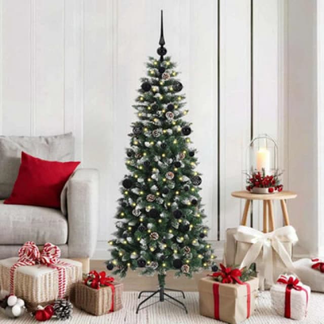 vidaXL Artificial Christmas Tree with 150 LEDs, Black Balls Green 66 x 66 x 150 cm, Green 3395809