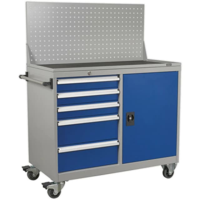 Loops Industrial Mobile Workstation - 5 Drawers & 1 Shelf Locker - 4 x 60mm Wheels Multi