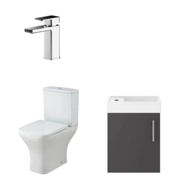 Balterley Wall Hung Vanity Unit Toilet Cistern Seat Tap Gloss Grey Chrome Grey