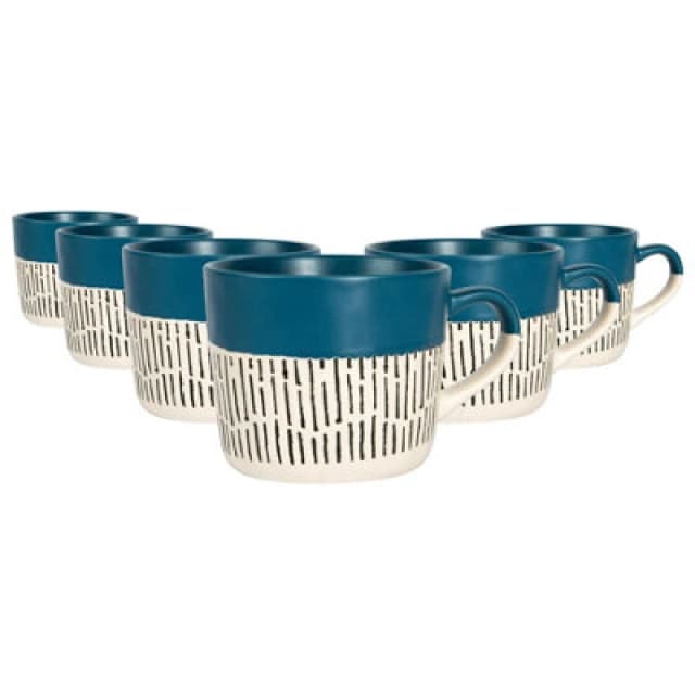 Nicola Spring Ceramic Dipped Dash Coffee Mugs - 475Ml - Blue - Pack Of 6