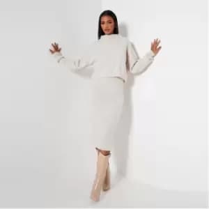 I Saw It First Recycled Blend Back Split Cosy Knit Midi Skirt Co-Ord - White