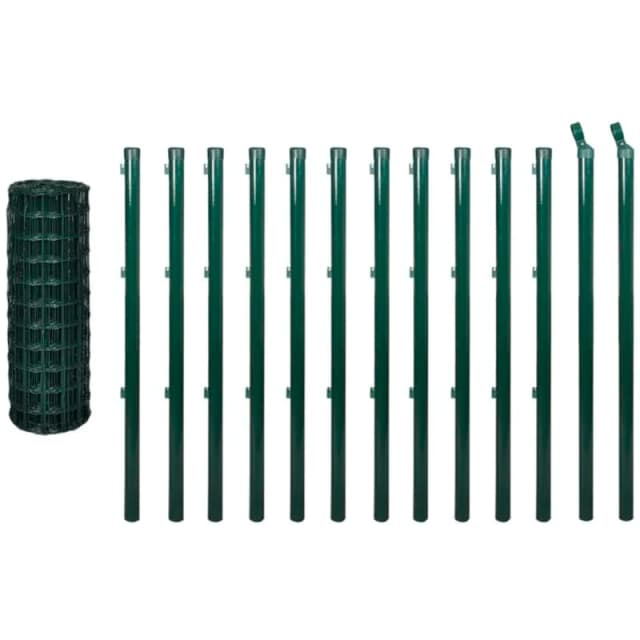 vidaXL Euro Fence Set 25x1.5m Steel Green Fencing Barrier Border Screen Post
