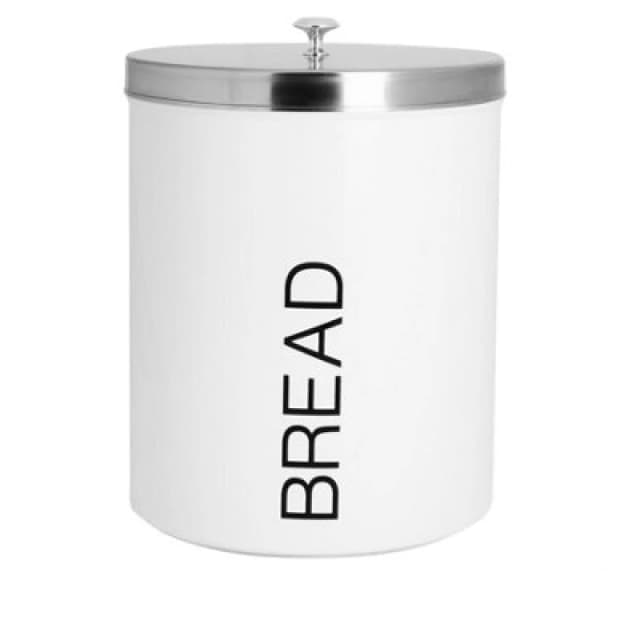Harbour Housewares Kitchen Bread Bin - White - Round Metal Storage Caddy Tin Canister