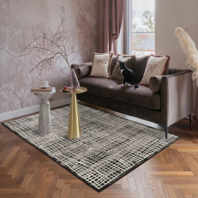 Mayfair Living Room Area Rug Metallic Sheen Contemporary Modern Mesh Design - Black 120Cm X 170Cm