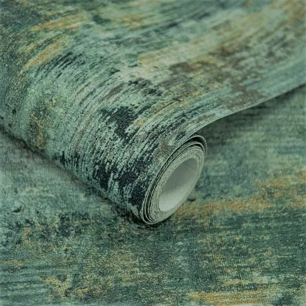 Grandeco Vincenzo Distressed Luxury Italian plaster Wallpaper Green