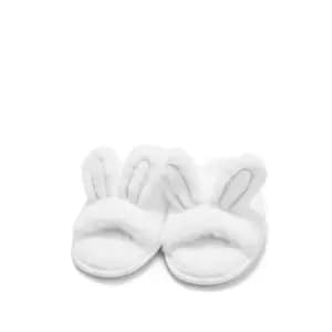 I Saw It First Bunny Ears Soft Fluffy Slippers - White
