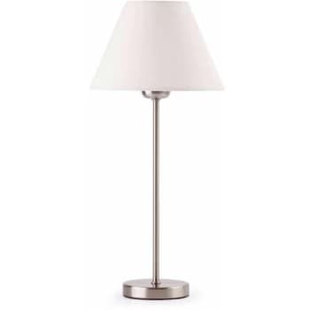 Faro Nidia - 1 Light Table Lamp White, Satin Nickel with White Linen Shade, E27