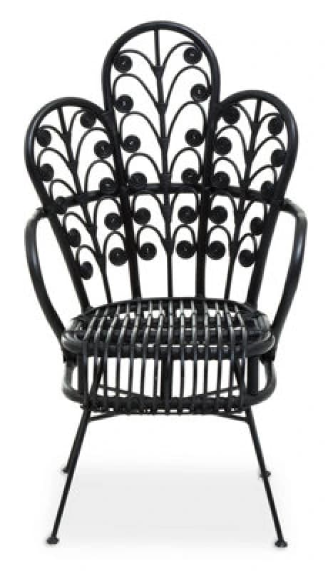 Orsina Black Natural Rattan Scalloped Back Chair, High Back Rattan Lounge Chair, Outdoor Rattan Chair For Garden