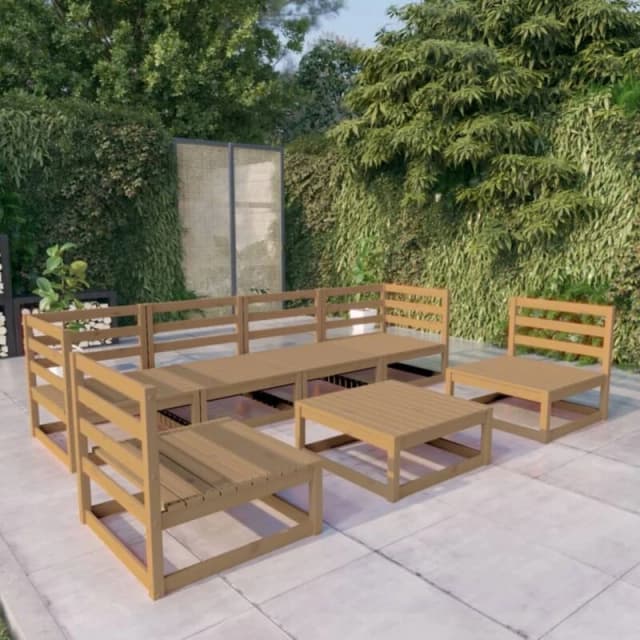 VIDAXL 7 Piece Garden Lounge Set Honey Brown Solid Pinewood Vidaxl 8720286465103