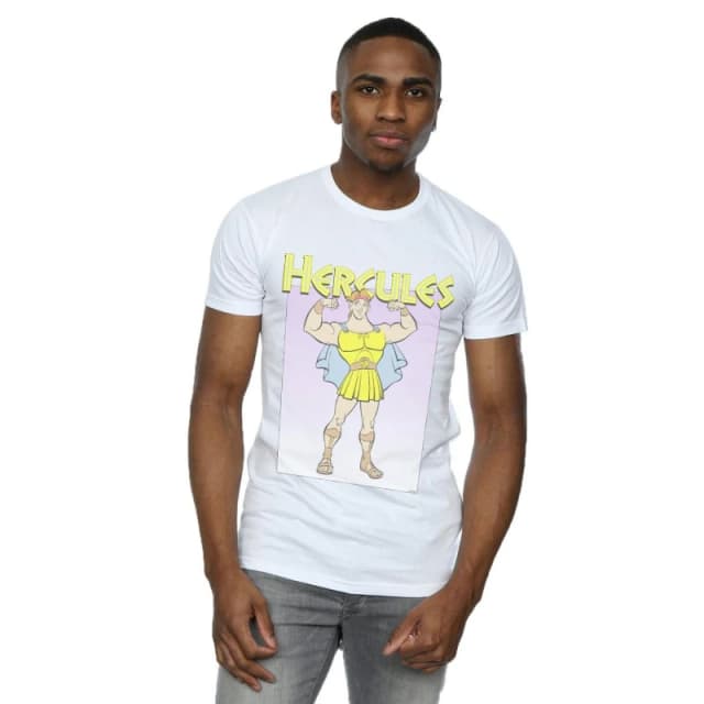Disney Men Hercules Muscles T-Shirt in White Size: Small White S Male 5059276954543